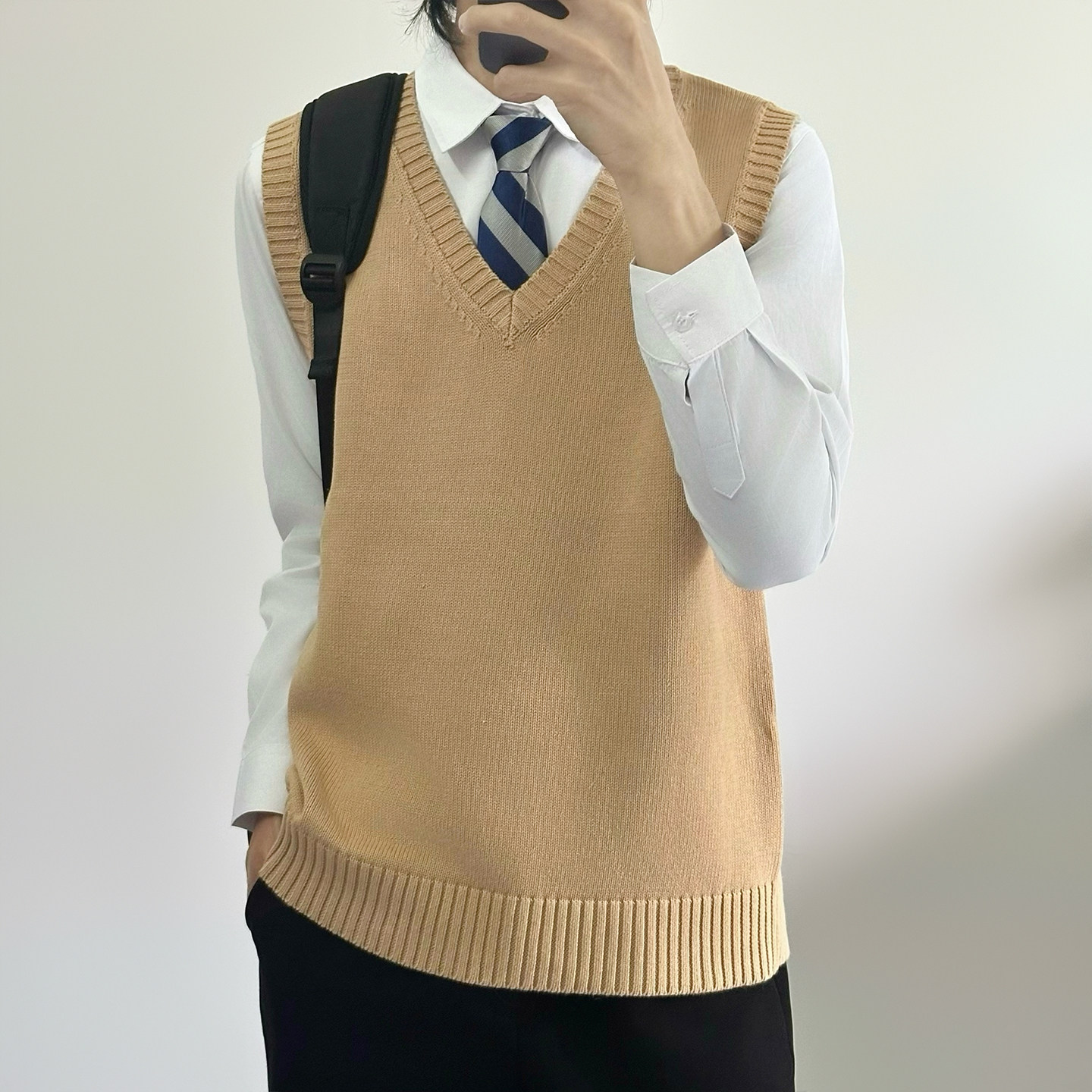 原创dkjk制服毛衣背心驼色男女