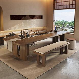 侘寂风原木复古茶桌椅组合实木茶台办公室接待区泡茶桌民宿大板桌