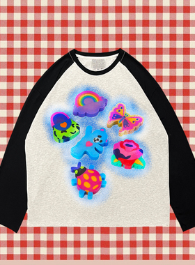 oversize黑色松弛感宽松盐系明媚清爽甜酷秋冬千禧风涂鸦插肩长袖