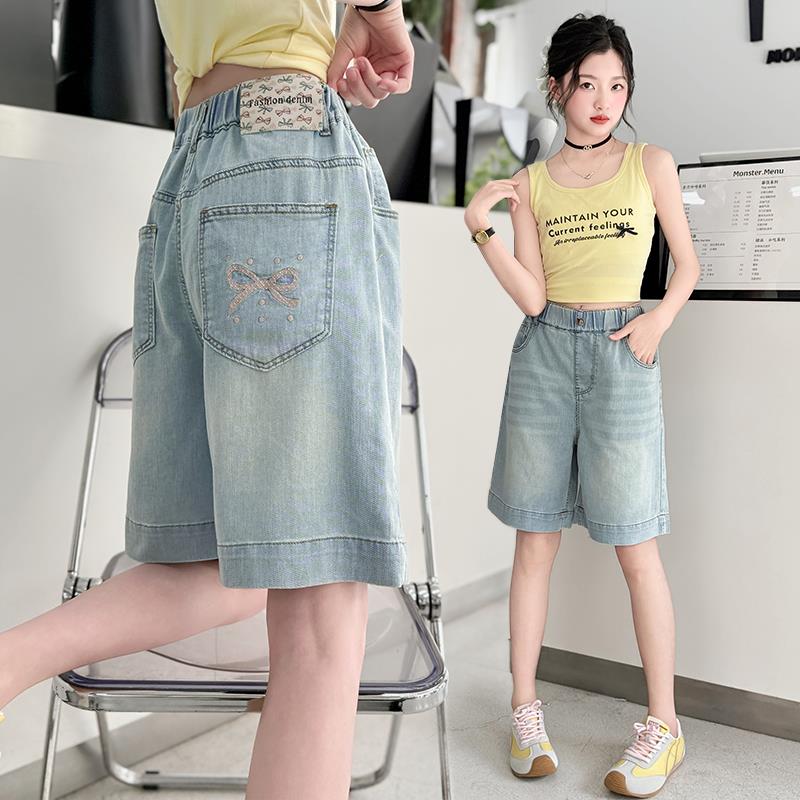 商场同款女童短裤夏季薄款外穿2025新款洋气儿童牛仔中裤女大童休