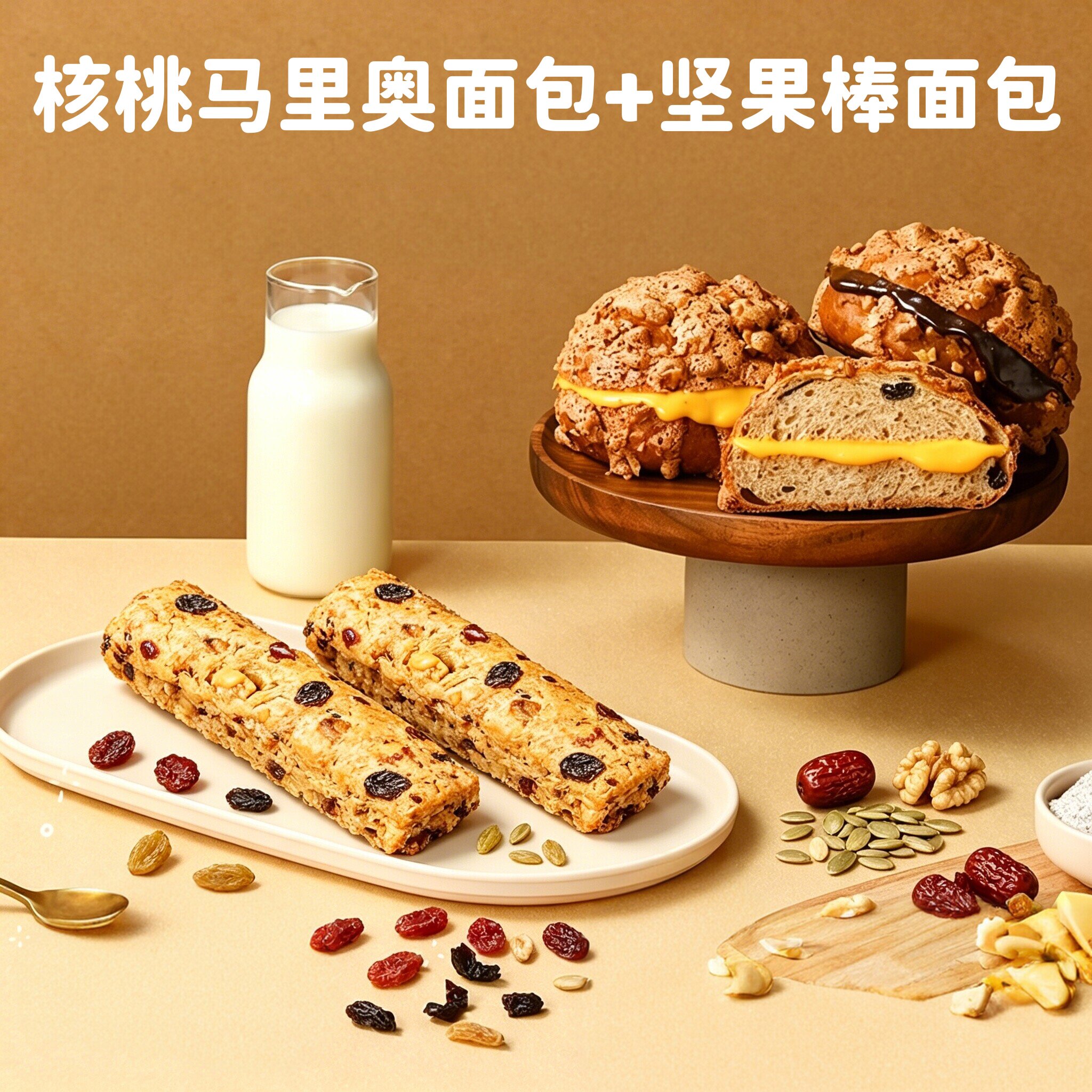 小胖快跑核桃马里奥面包全麦坚果棒面包早餐代餐食品图片