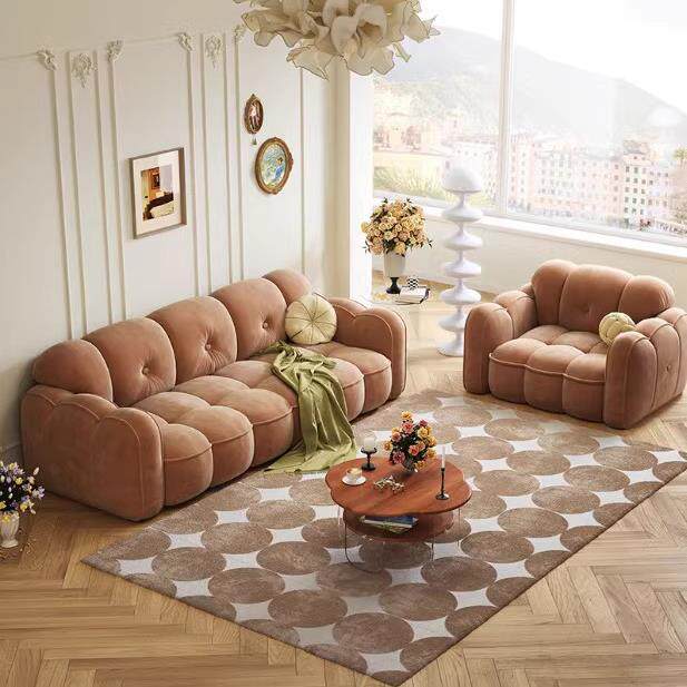 2026北欧设简约现代计师小户型客厅云朵沙发绒布豆腐块拼色法式奶