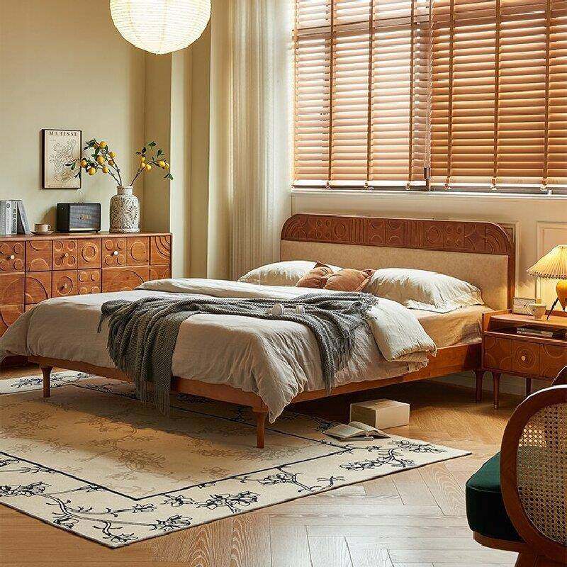 北欧樱桃木中古实木雕花科技布双人床复古1.8米现代简约主卧大床,纺织面料/辅料/配套,纺织机械配件,淘宝优惠券,粉丝福利购,淘宝优惠卷