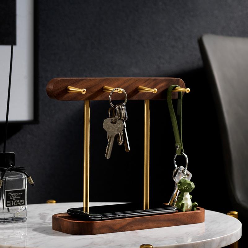 钥匙挂钩置物摆件木质制玄关收纳钥匙挂架实木入户进门桌面钥匙架