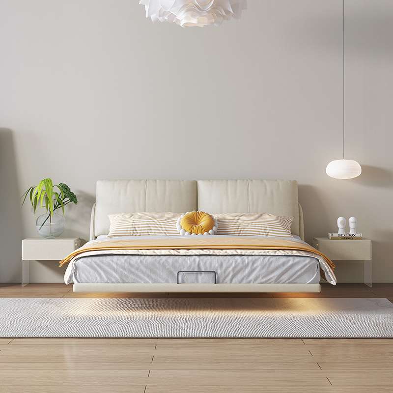 2022新款现代简约科技绒布艺极简轻奢悬浮床小户型齐边主卧双人床