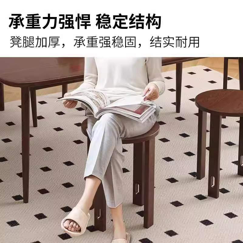 实木圆凳子茶几凳家用可叠放凳中古风凳子餐桌凳新中式叠叠乐矮凳