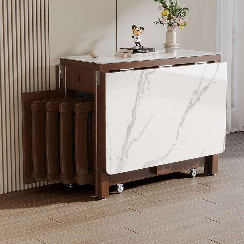 北欧实木餐桌家用小户型可伸缩折叠长方形现代简约吃饭桌椅子组合