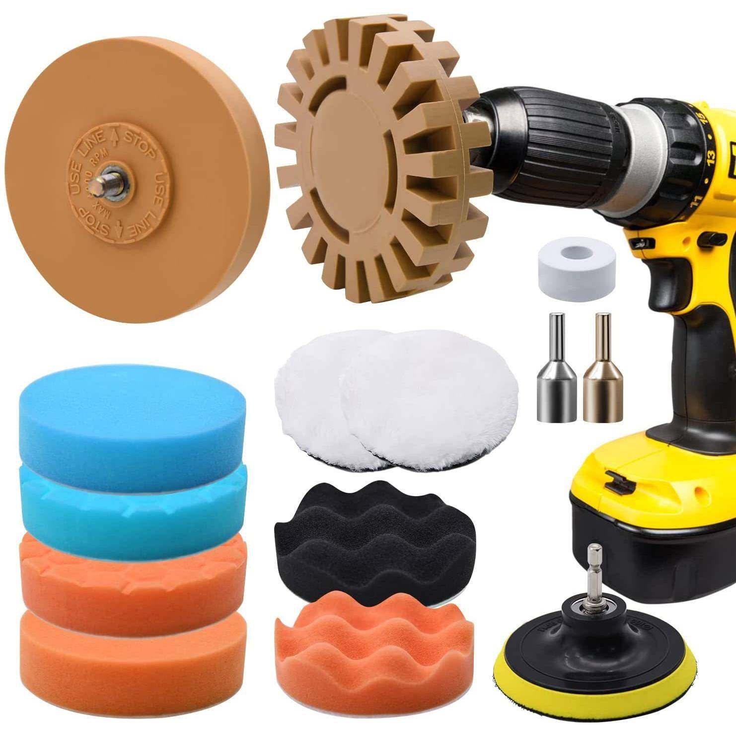 13件套4英寸汽车贴花胶去除工具橡皮擦轮贴纸去除器带海绵抛光垫