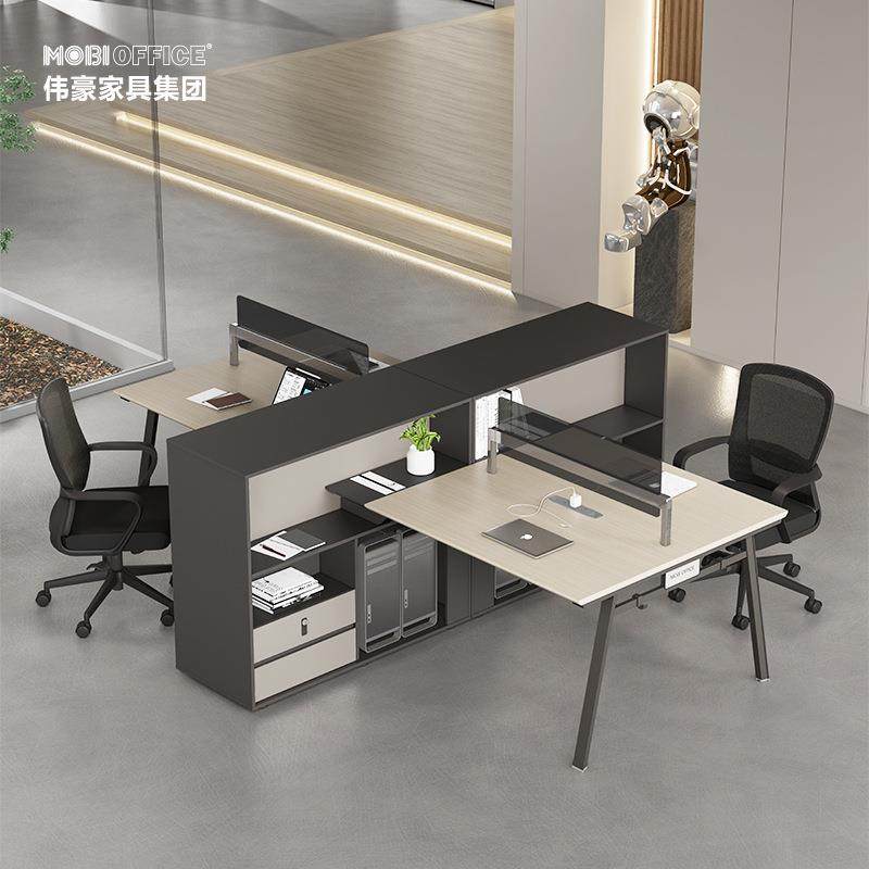 办公桌带侧柜二人四人六人位办公桌职员员工工位办公桌现代简约