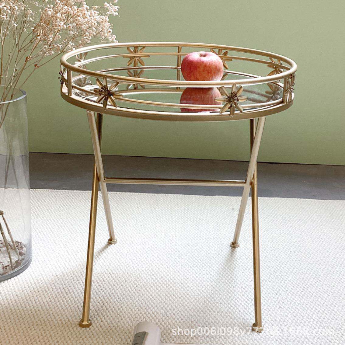 现代简约铁艺创意茶几网红民宿客厅阳台角几圆形设计感边几