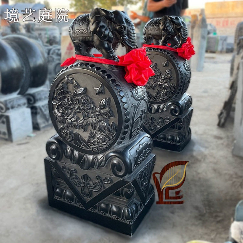 石门墩一对家用狮子麒麟貔貅青石仿古做旧门墩石石鼓抱鼓石