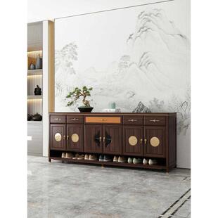 新中式餐边柜实木客厅储藏柜玄关柜家用餐厅柜靠墙柜乌金木鞋柜