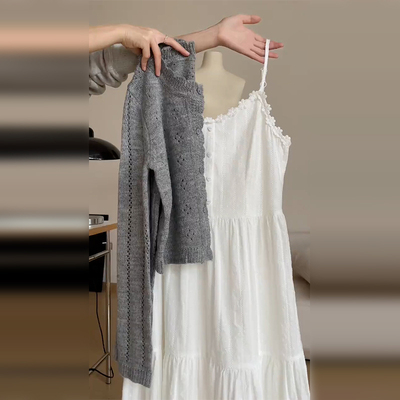 夏季2025新款白色吊带连衣裙女小个子巨好看今年流行爆款长裙套装