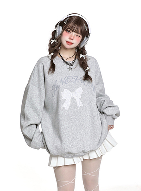 08/27mjmt新款 蕾丝少女蝴蝶结宽松卫衣女潮牌学院风休闲显瘦上衣