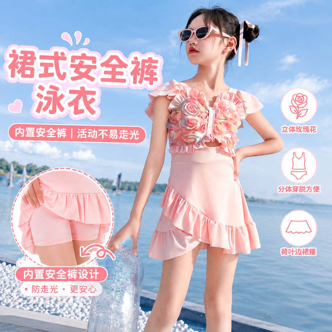 女童泳衣2026夏季新款中大童游泳衣高颜值女孩连身裙式泳装洋派