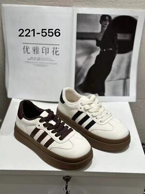 S路花语断码特价款真皮厚底小白鞋女百搭休闲厚底德训鞋221-556