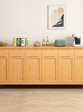 24年新款全实木橡木餐边柜客厅靠墙原木储物柜餐厅茶水置物柜子