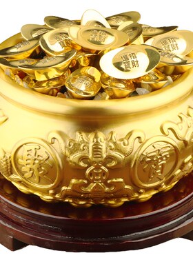 铜聚宝盆摆件家用客厅前台纯装招财饰品铜制工艺品黄铜聚宝盆套装