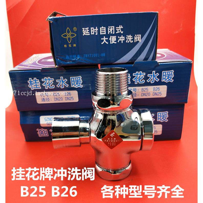 桂花牌冲洗阀四通豪华款B25 B26手按式大便冲水阀6分 1寸卫浴配件