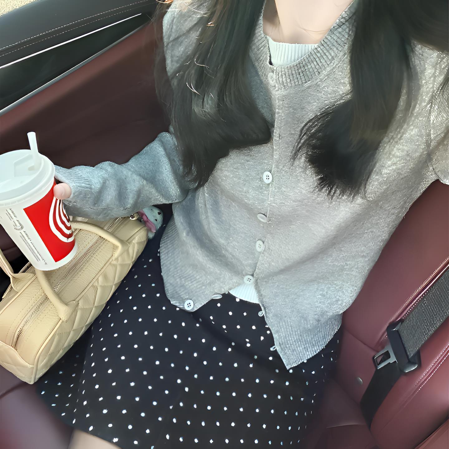 韩系波点半身裙女夏季胖妹妹mm黑色a字高腰包臀直筒中裙斑点短裙