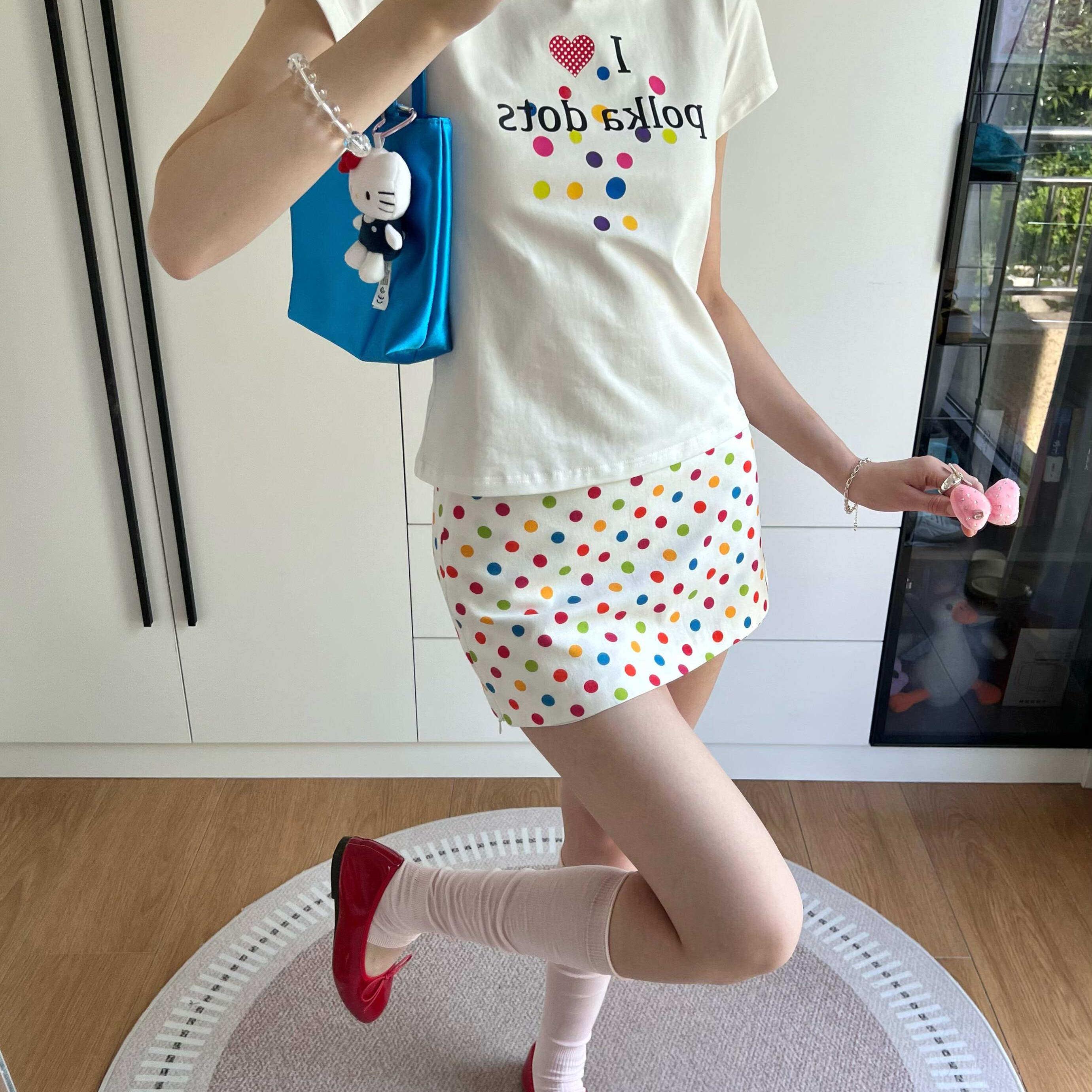 美式辣妹彩色波点侧开拉链裙裤短裙夏季新款ins百搭休闲半身裙女