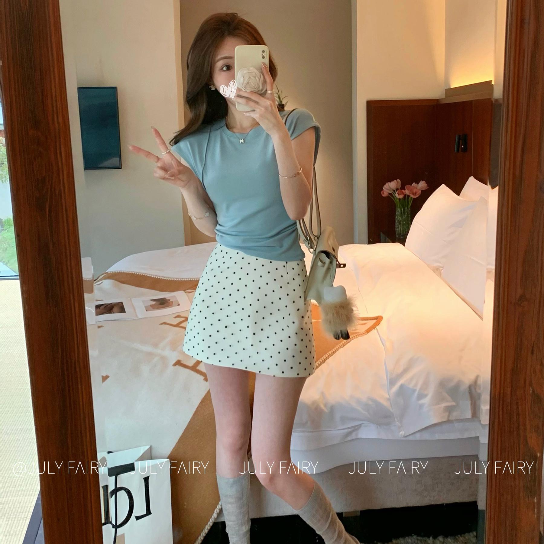 法式甜美温柔风杏色波点半身裙女2026夏季时尚小个子显瘦气质短裙