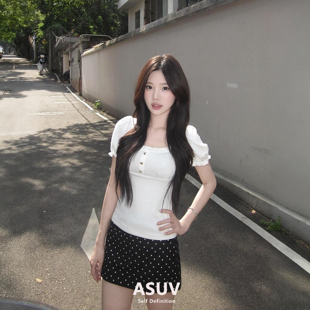 黑色波点半身裙女夏季miu系穿搭初夏漂亮绝美小短裙子a字包臀半裙