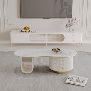 新款北欧岩板电视柜茶几组合家用客厅多功能视听柜创意带抽屉地柜