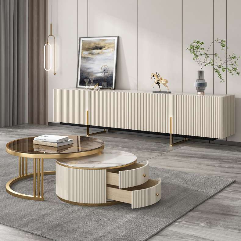 轻奢圆形岩板电视柜茶几组合客厅现代简约小户型地柜家用茶几套装