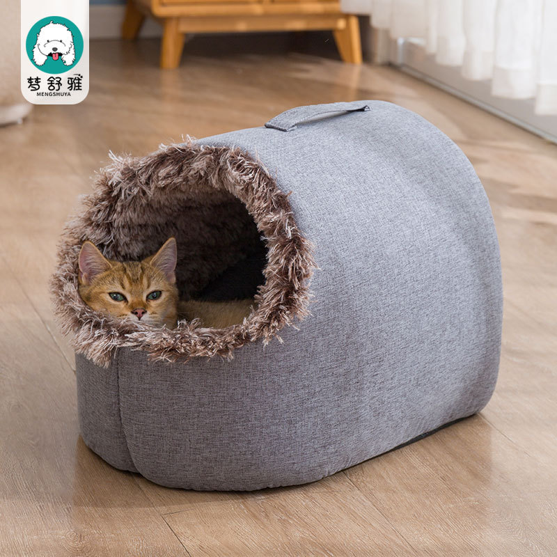 秋冬季加绒猫窝封闭式宠物窝睡袋大号猫猫窝深度睡眠狗窝犬窝防寒