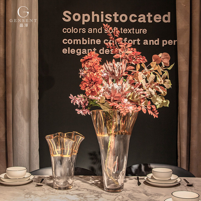 晶淳 复古大口径手工描金边白菜玻璃装饰花瓶 餐桌软装大摆件,橡塑材料及制品,其他塑料制品,淘宝优惠券,粉丝福利购,淘宝优惠卷