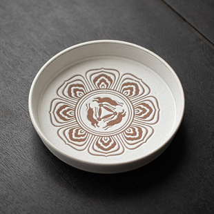 敦煌三耳兔莲纹壶承 陶瓷干泡盘茶具干泡台茶壶茶杯托盘养壶垫