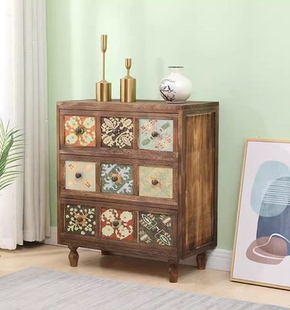 2026复古斗柜实木简约收纳柜多功能靠墙储物柜客厅置物多层小柜子