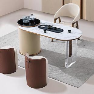 极简超晶石茶桌小户型家用阳台小型轻奢泡茶台简约茶 2508意式