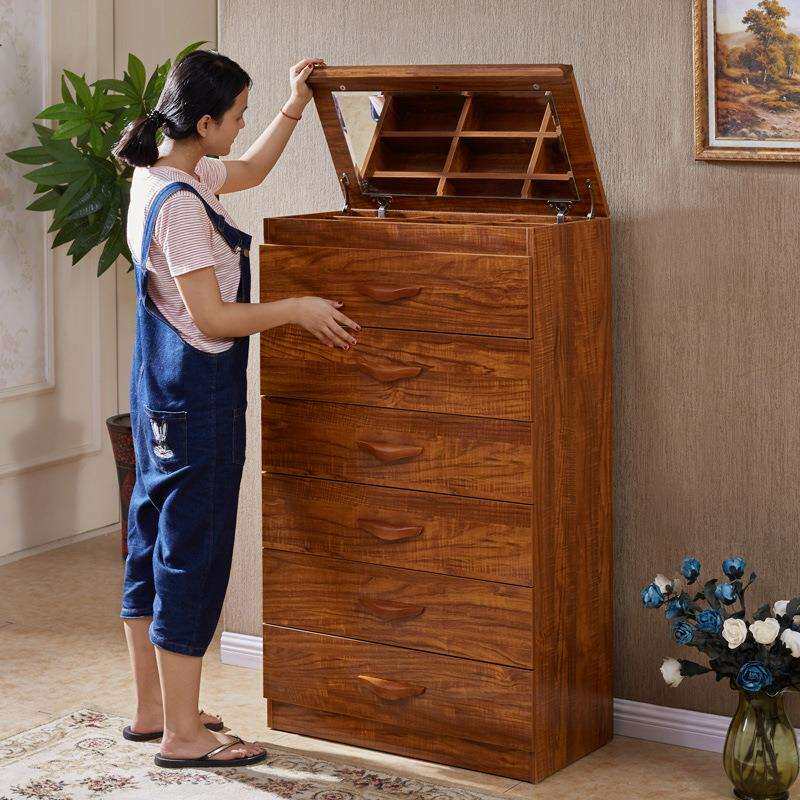 斗柜带镜子五斗柜化妆镜梳妆台收纳欧式实木色卧室储物简约五斗橱