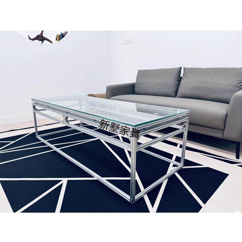 钢化玻璃长方形茶几铝型材简约透明小桌子北欧个性茶台家用创意桌