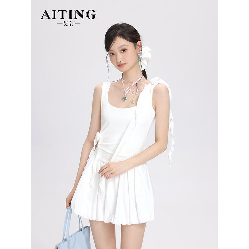 法式綁帶無袖背心連衣裙女2025夏季新款收腰顯瘦甜美減齡A字短裙