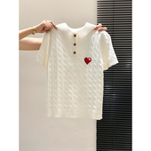 设计感爱心刺绣短袖 显瘦正肩上衣 修身 针织打底衫 女2026早春新款