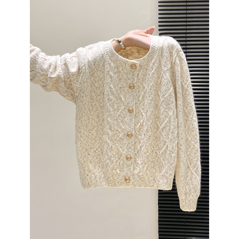 韩系温柔风麻花针织开衫女2025秋冬新款宽松简约休闲毛衣上衣外套