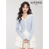 打底衫 撞色v领假两件上衣女t恤2025秋装 短款 收腰内搭长袖 新款 修身