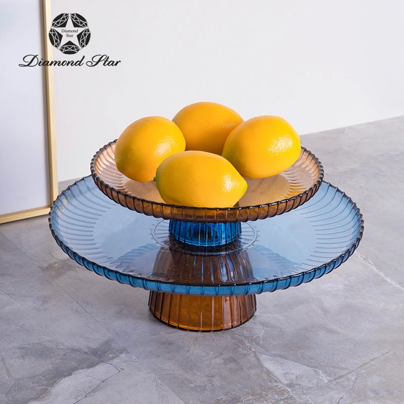 美式轻奢创意撞色高脚玻璃水果盘家用客厅餐桌样板间摆件收纳批发
