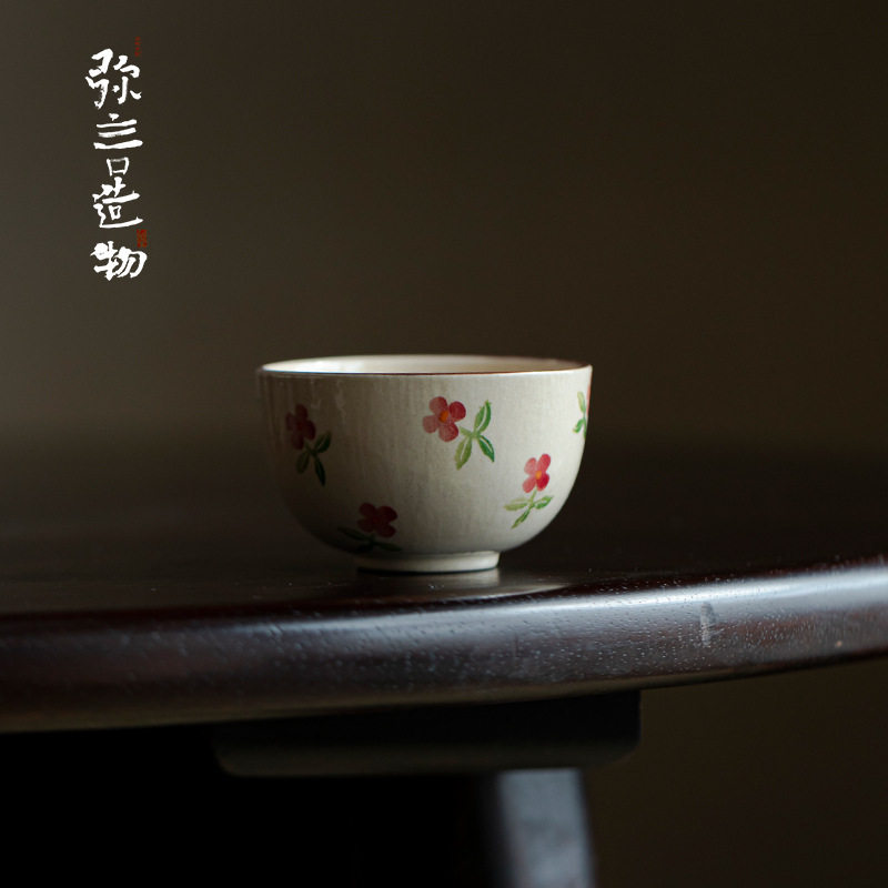 弥言诧寂风粉引手绘日式复古粗陶主人杯家用单个品茗杯茶盏不烫手