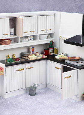 1:12娃娃屋dollhouse迷你厨房场景白色厨房2件套