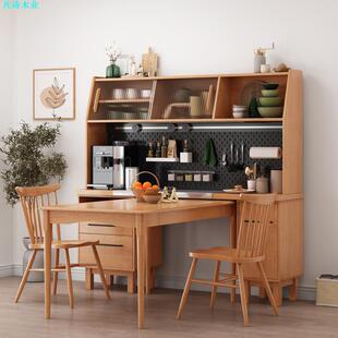 北欧实木餐边柜樱桃木储物收纳茶水柜酒柜日式餐厅餐桌一体靠墙柜