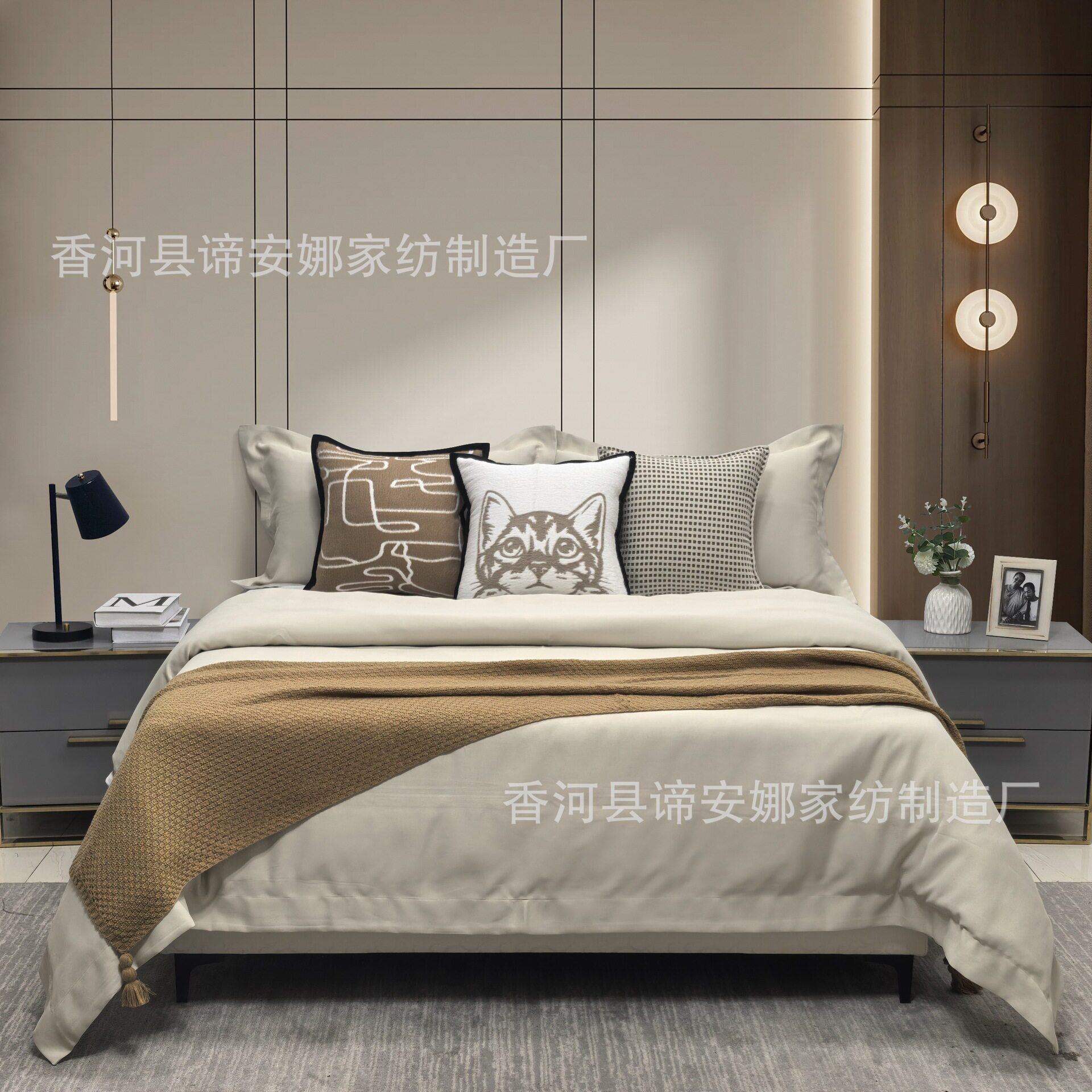 现代美式样板间软装床品 家具展厅床品 青少年轻奢样板房床上用品