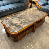 2026高端轻奢新中式 大平层现代客厅长方形地柜高档乌金木大理石茶