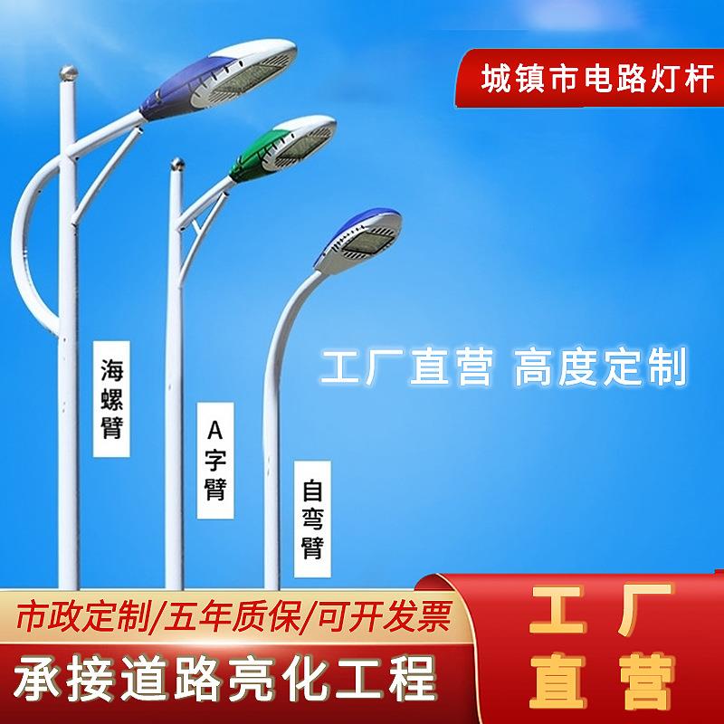 路灯厂家定制市电LED路灯杆挑臂路灯杆6米8米乡村道路太阳能灯杆