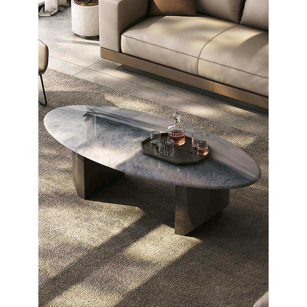 天然微晶石茶几椭圆形家用现代简约轻奢高端设计师大理石茶几桌