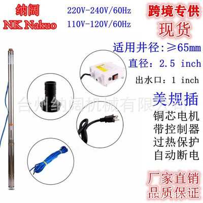 跨境2.5inch不锈钢多级深井泵220V60Hz井用抽水泵1Hp潜水电泵1