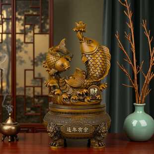 厂家 连年有鱼摆件客厅酒柜办公室装饰鲤鱼跃龙门乔迁开业送礼